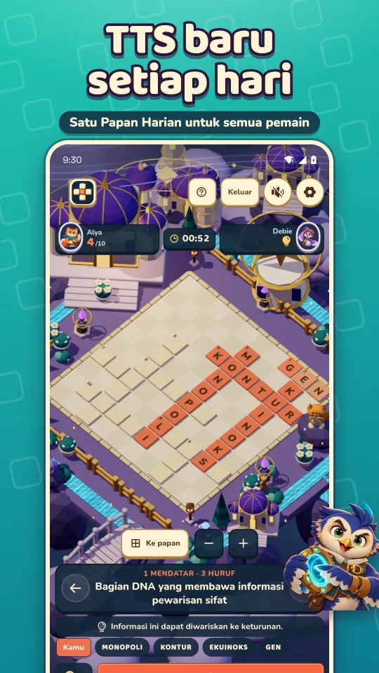Papan Harian di arena Constellation Palace dengan empat kata sudah terjawab.